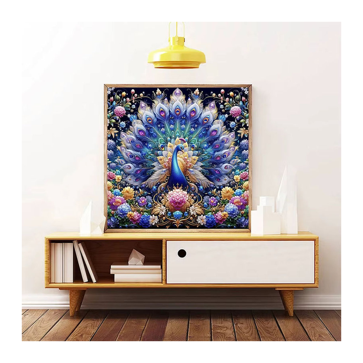 Huacan Diamant-Mosaik Pfau Wandkunst mit mehrfarbigen runden Strasssteinen - Bild 3