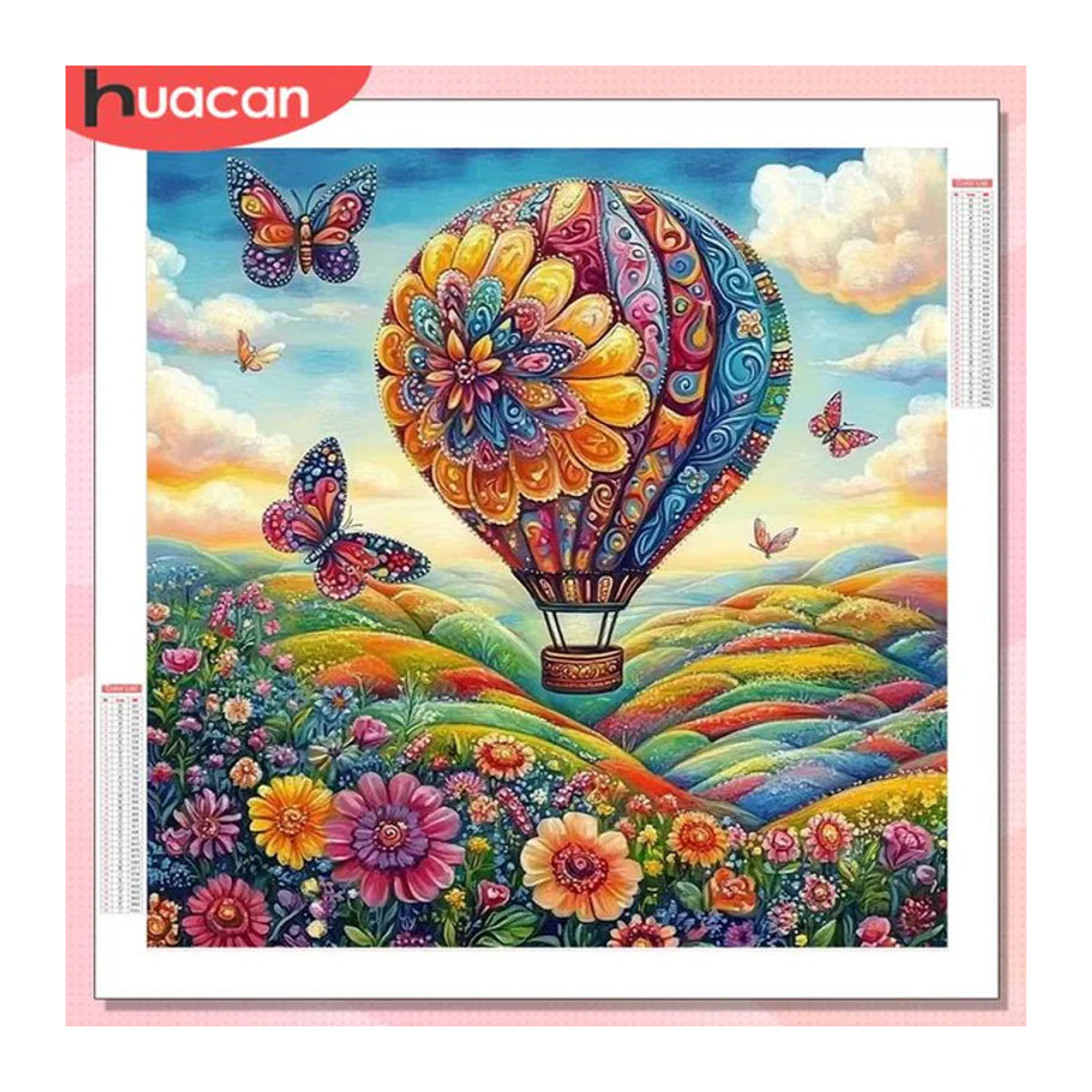HUACAN Diamant-Mosaik Set Heißluftballon-Landschaft mit Sonnenblumen und Schmetterlingen, Vollbohr-Diamantmalerei in Mehrfarbig, Wandmontierte Heimdekoration - Bild 1