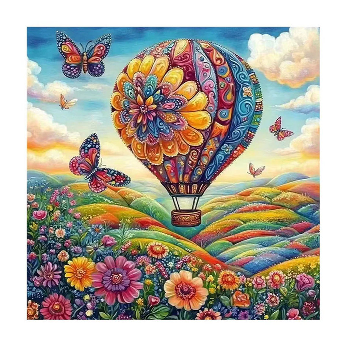 HUACAN Diamant-Mosaik Set Heißluftballon-Landschaft mit Sonnenblumen und Schmetterlingen, Vollbohr-Diamantmalerei in Mehrfarbig, Wandmontierte Heimdekoration - Bild 4