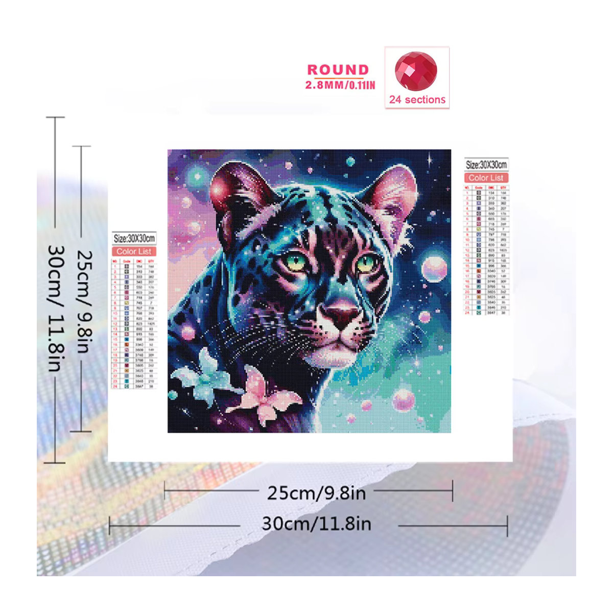 Huacan Diamant-Mosaik Set Leopard Motiv als komplette Stickerei mit Strass-Dekoration in Mehrfarbig - Bild 2