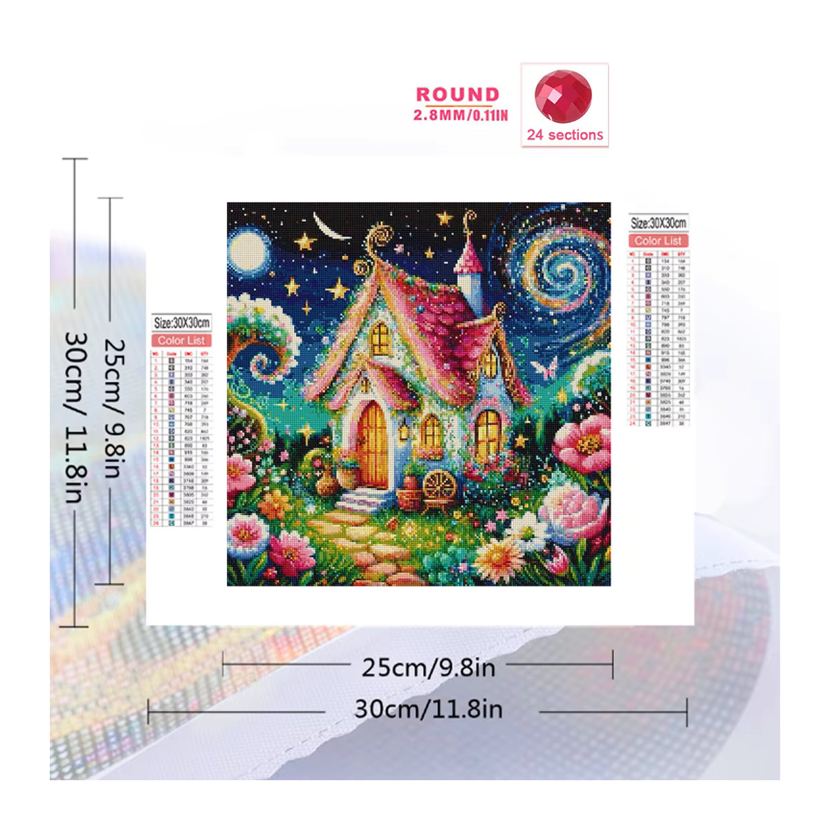 HUACAN Diamant-Mosaik Set mit floralem Design, rund, mehrfarbig, zur Wandmontage - Bild 2