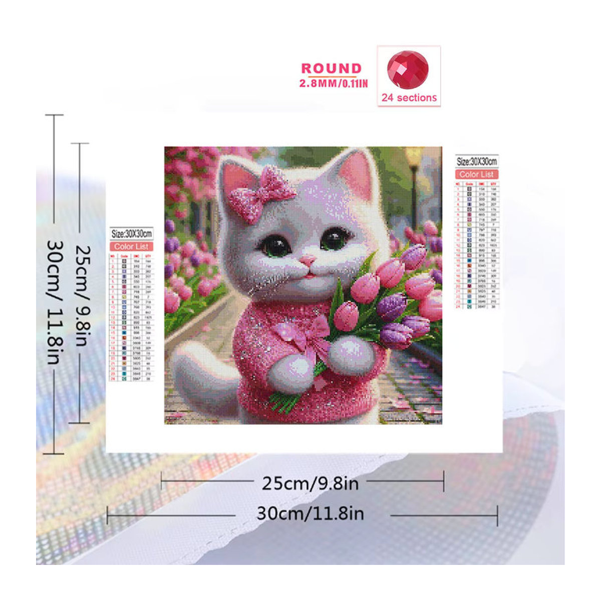 Huacan Diamant-Mosaik Set mit Katze und Blumen Motiv in Mehrfarbig als quadratische Strass-Malerei zur Dekoration - Bild 2