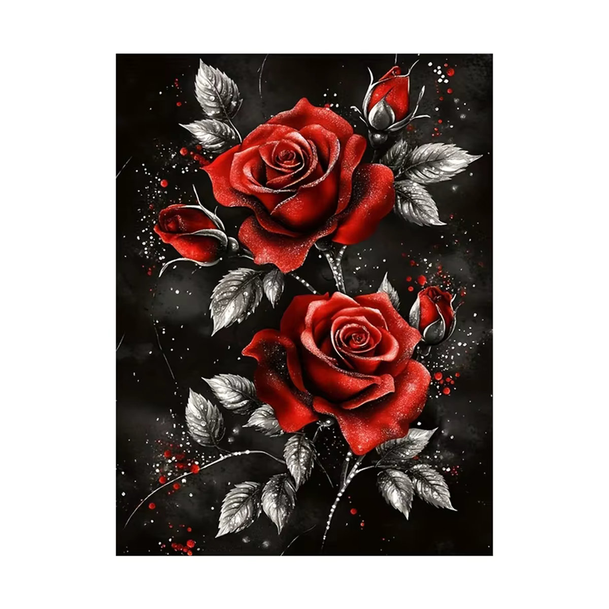 Huacan Diamant-Mosaik-Set mit Rosen-Motiv in Rot, rundes Bild aus Strasssteinen, B/T/H: 30 x 20 x 20 cm - Bild 4