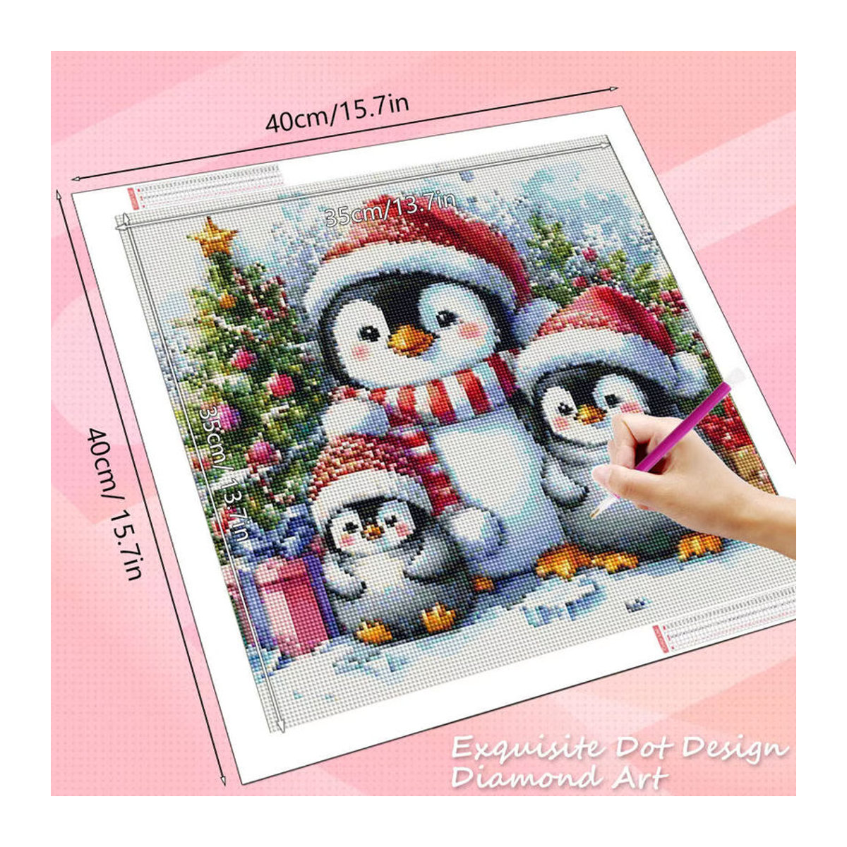 HUACAN Diamant-Mosaik Set Pinguin als Wanddekoration für Weihnachten und Winter, mehrfarbig - Bild 2