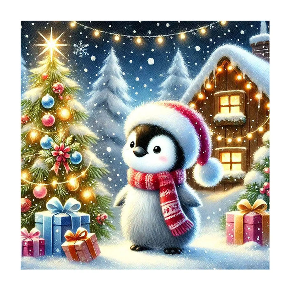 HUACAN Diamant-Mosaik Set Pinguin im Winterhaus als mehrfarbige Wanddekoration für Weihnachten - Bild 4