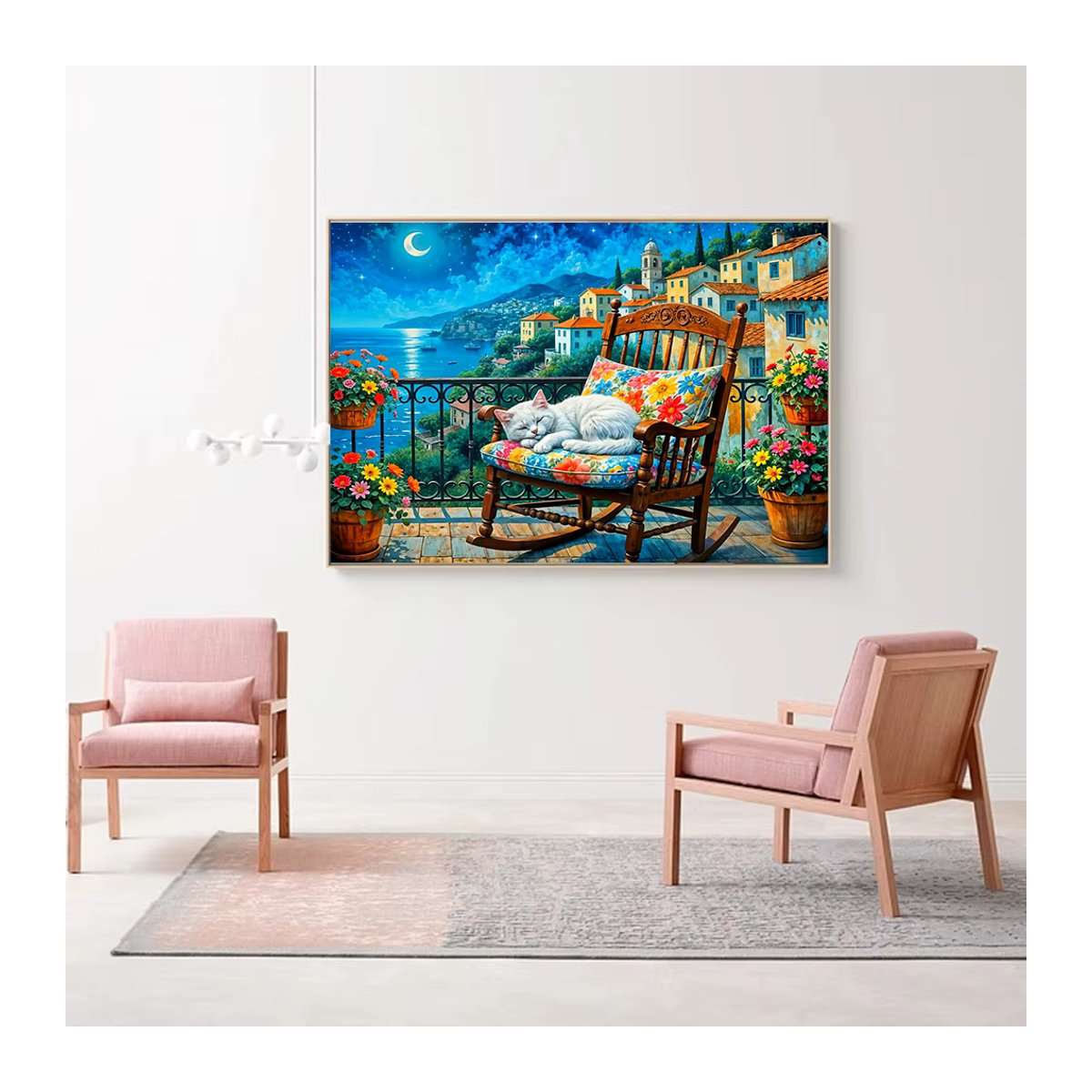 Huacan Diamant-Mosaik Wandbild Nachtlandschaft mehrfarbig rund Wandmontage - Bild 1