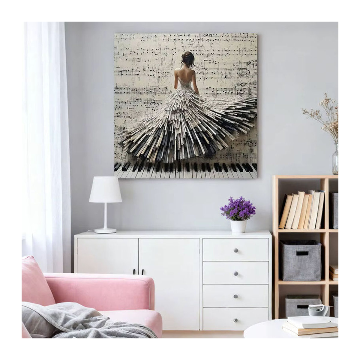 HUACAN Diamant-Stickerei Set Mädchen-Portrait am Klavier als abstrakte Wanddekoration in Mehrfarbig - Bild 3