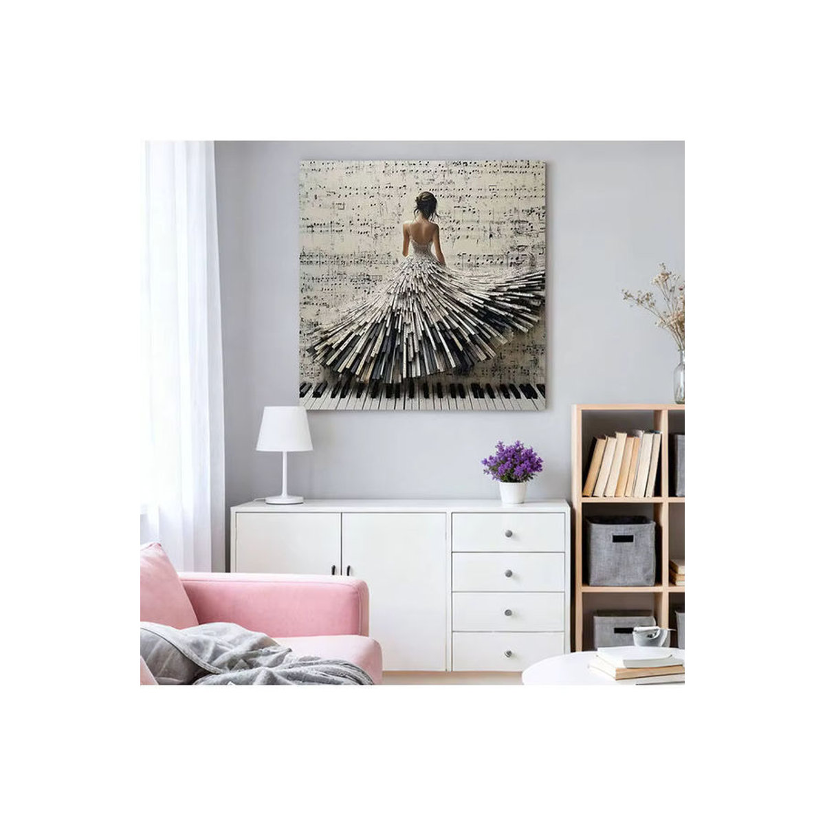 HUACAN Diamant-Stickerei Set Mädchen-Portrait am Klavier als abstrakte Wanddekoration in Mehrfarbig - Bild 4