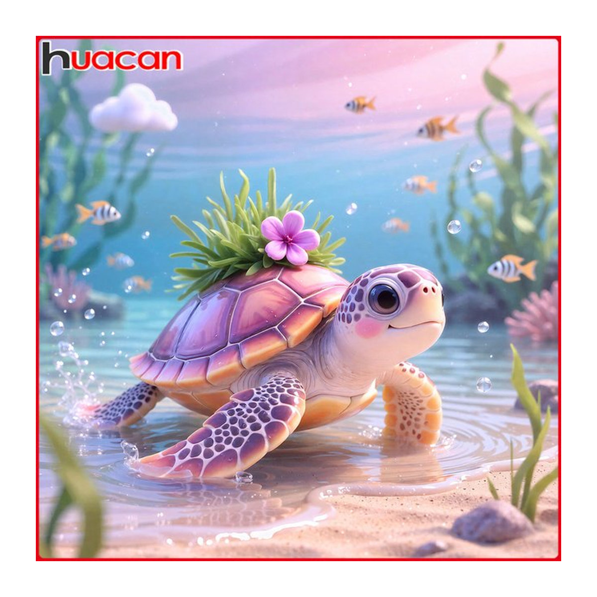 Huacan Diamant-Stickerei Set mit Meeresschildkröte, Fisch und Blumen in Mehrfarbig - Bild 1