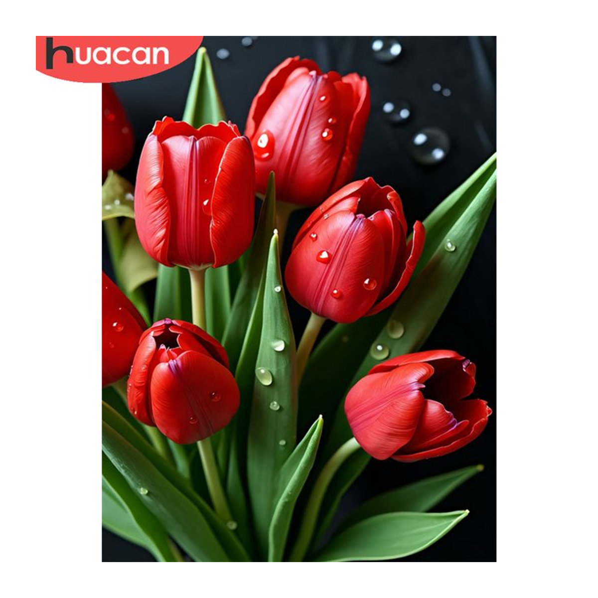 Huacan Diamantgemälde mit floralem rotem Tulpen-Design und runden Kunstharz-Strasssteinen - Bild 1