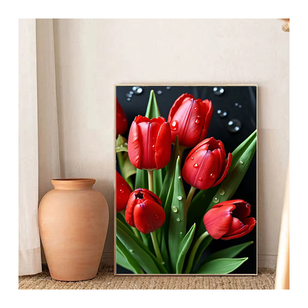 Huacan Diamantgemälde mit floralem rotem Tulpen-Design und runden Kunstharz-Strasssteinen - Bild 4