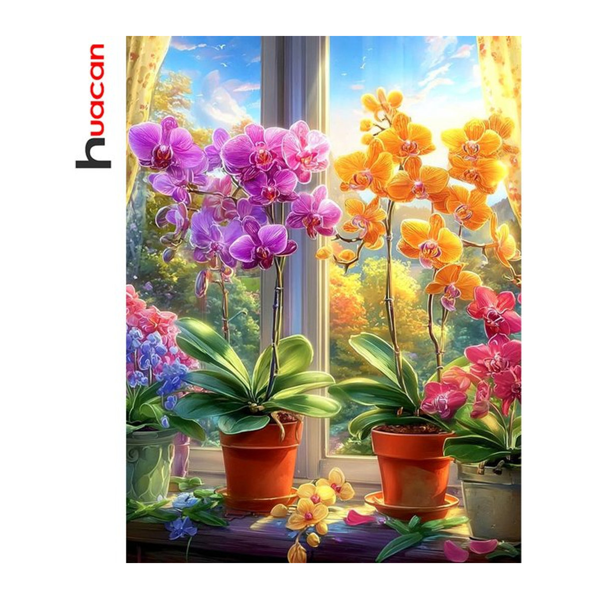 Huacan Diamantgemälde Phalaenopsis-Vase als Diamantmosaik Set in Mehrfarbig mit runder Form - Bild 1