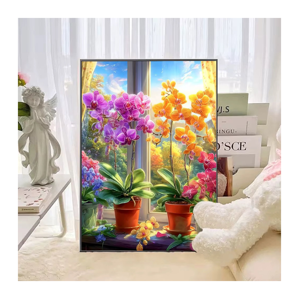 Huacan Diamantgemälde Phalaenopsis-Vase als Diamantmosaik Set in Mehrfarbig mit runder Form - Bild 3