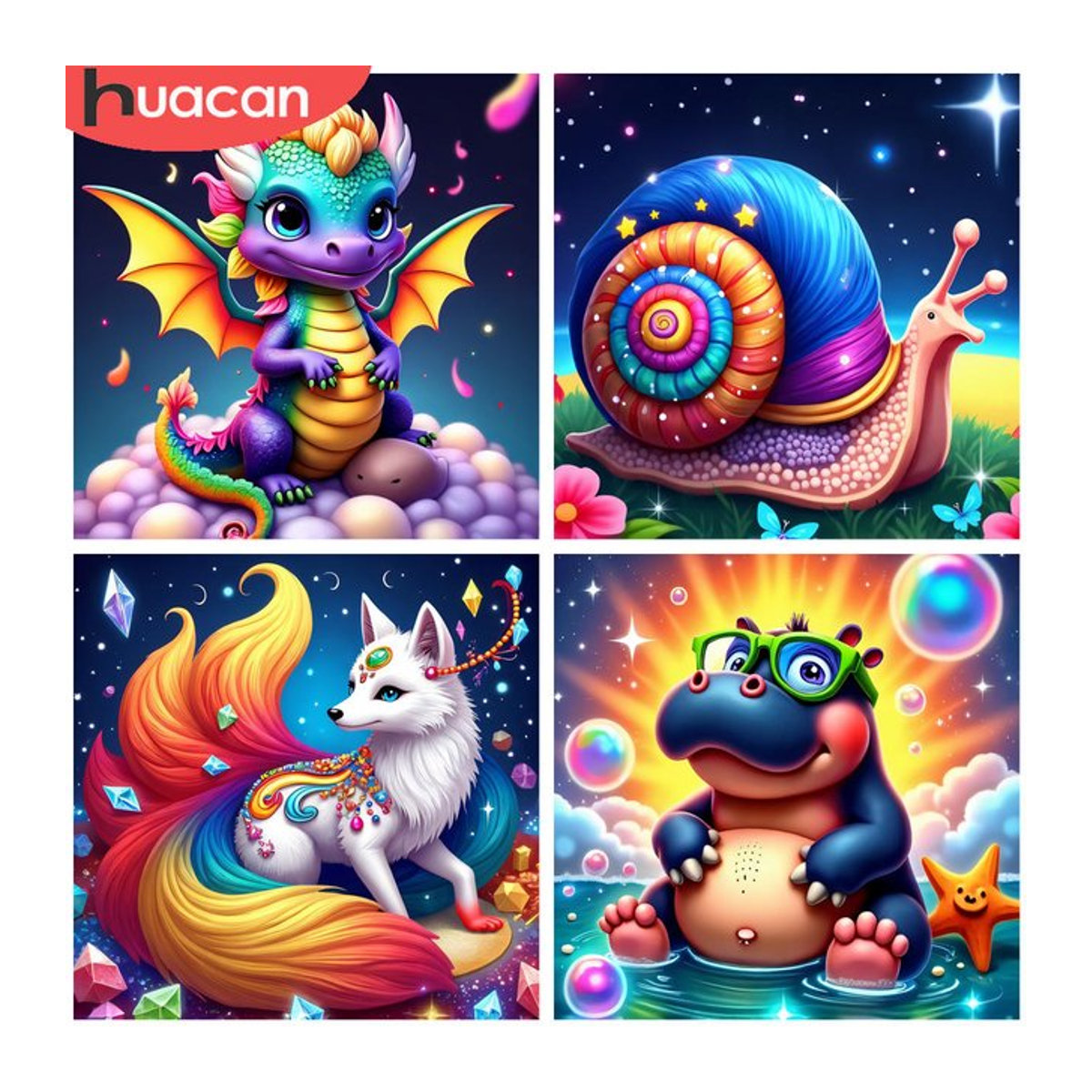 HUACAN Diamantgemälde Set mit buntem Cartoon-Drachen als 5D-Strassgemälde in mehrfarbiger Ausführung - Bild 1
