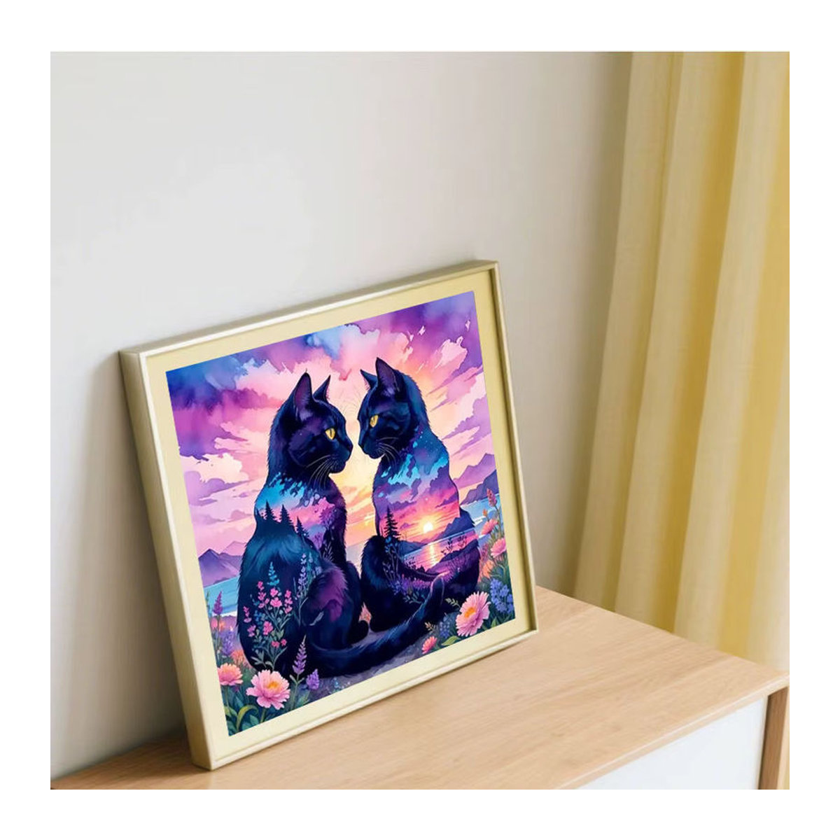 Huacan Diamantgemälde Set mit Katze und Blumenlandschaft in Mehrfarbig - Bild 3