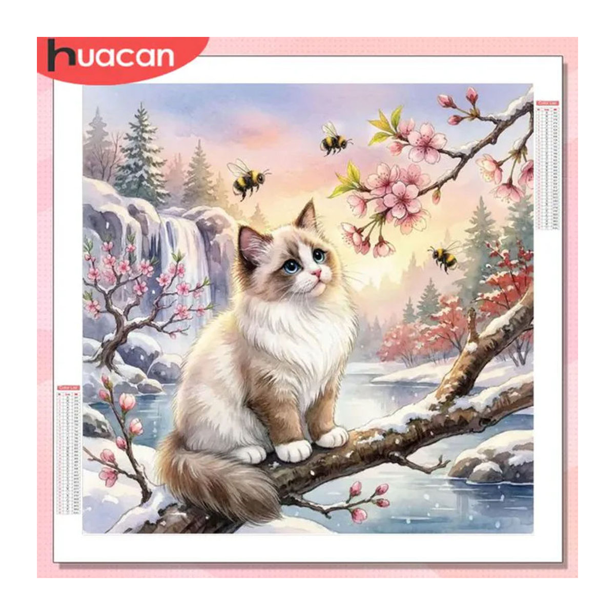 HUACAN Diamantkunst Katze als Winter-Gemälde mit Rundbohrern in Mehrfarbig als Wanddekoration - Bild 1