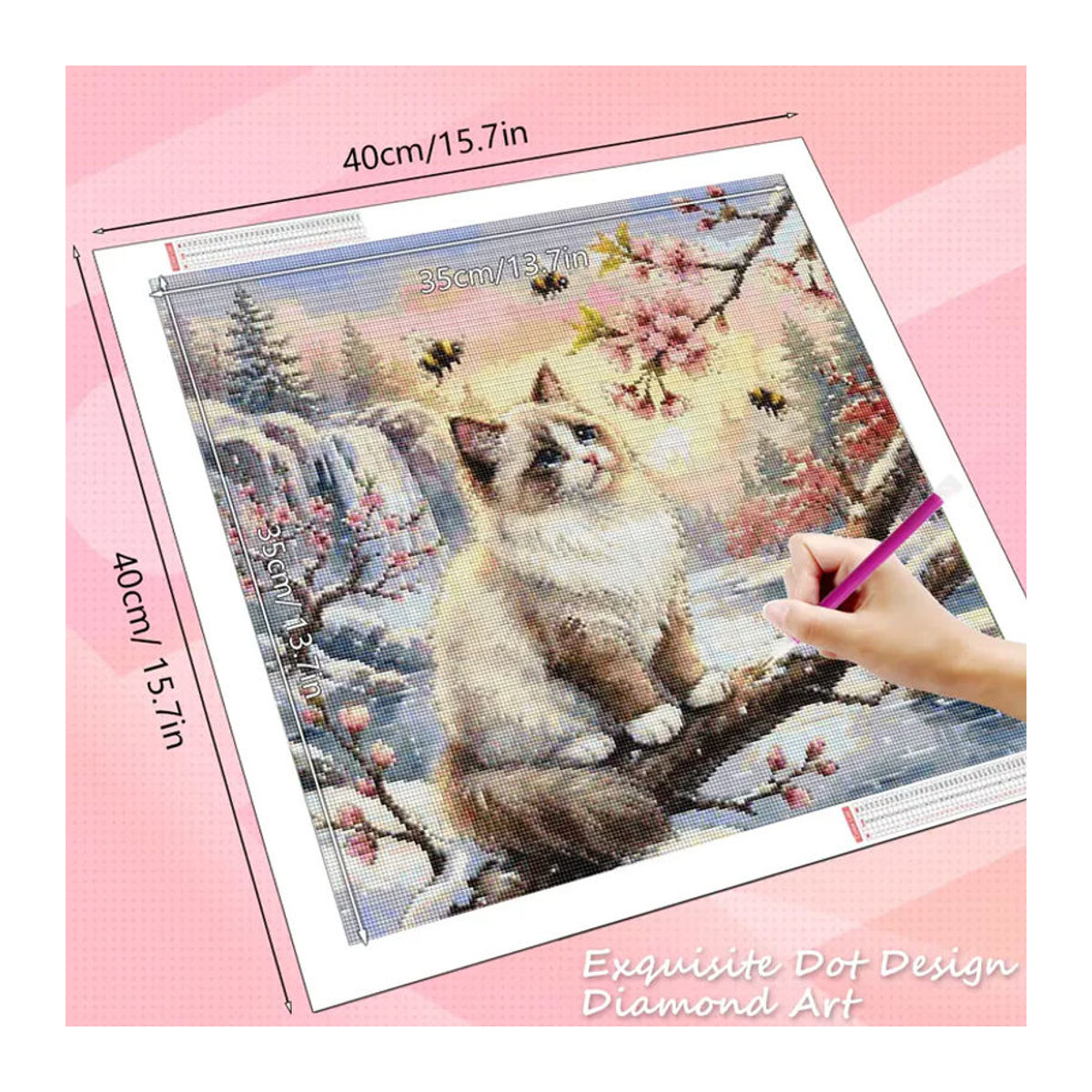 HUACAN Diamantkunst Katze als Winter-Gemälde mit Rundbohrern in Mehrfarbig als Wanddekoration - Bild 2
