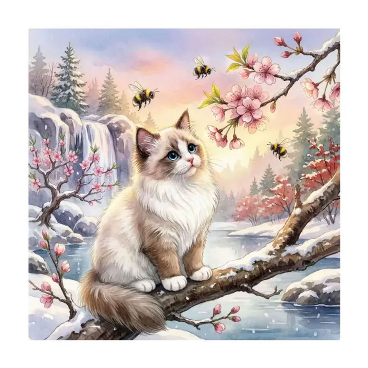HUACAN Diamantkunst Katze als Winter-Gemälde mit Rundbohrern in Mehrfarbig als Wanddekoration - Bild 4