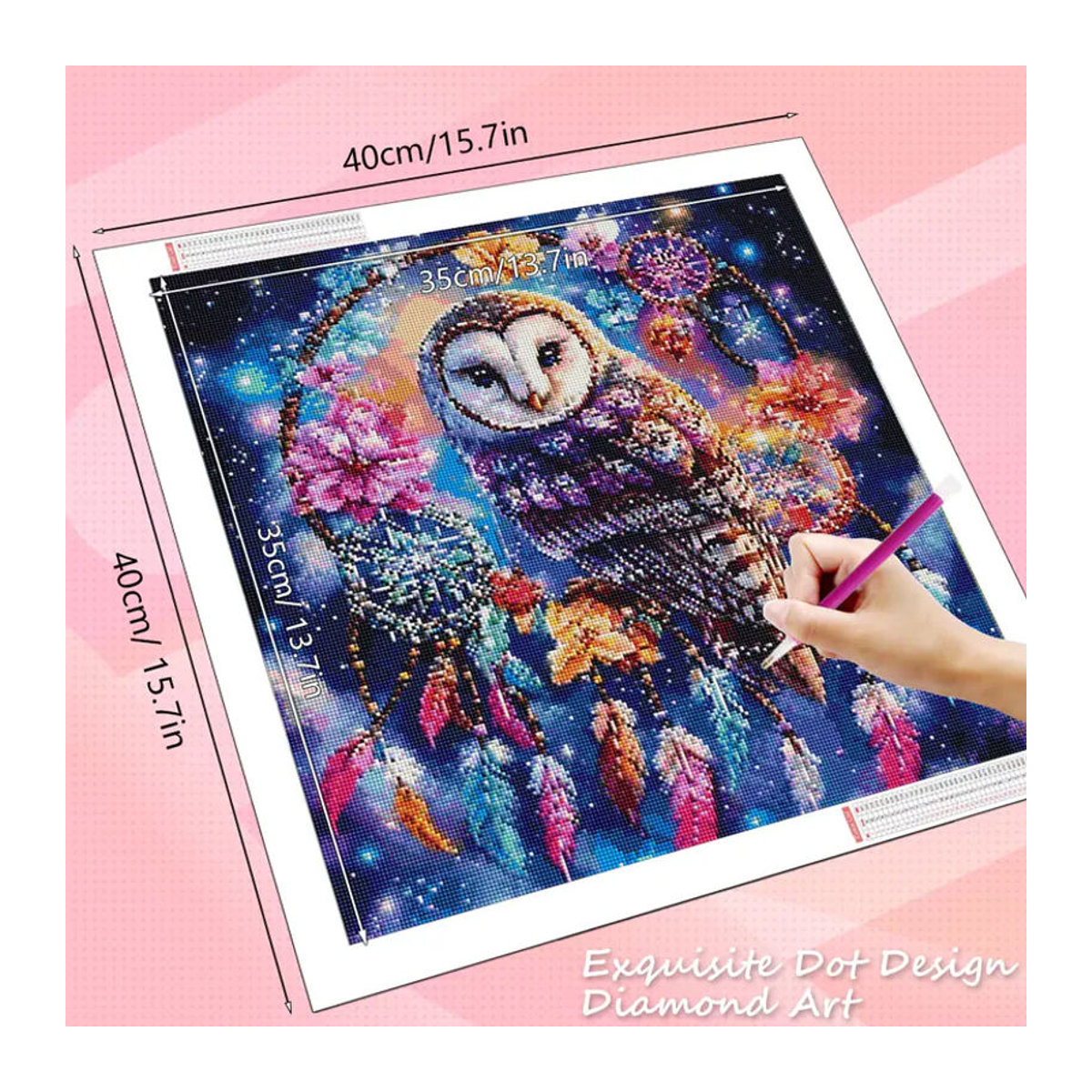 HUACAN Diamantkunst Set Eule im Sternenhimmel als Mosaik-Traumfänger in mehrfarbigem Bohemian-Design - Bild 2