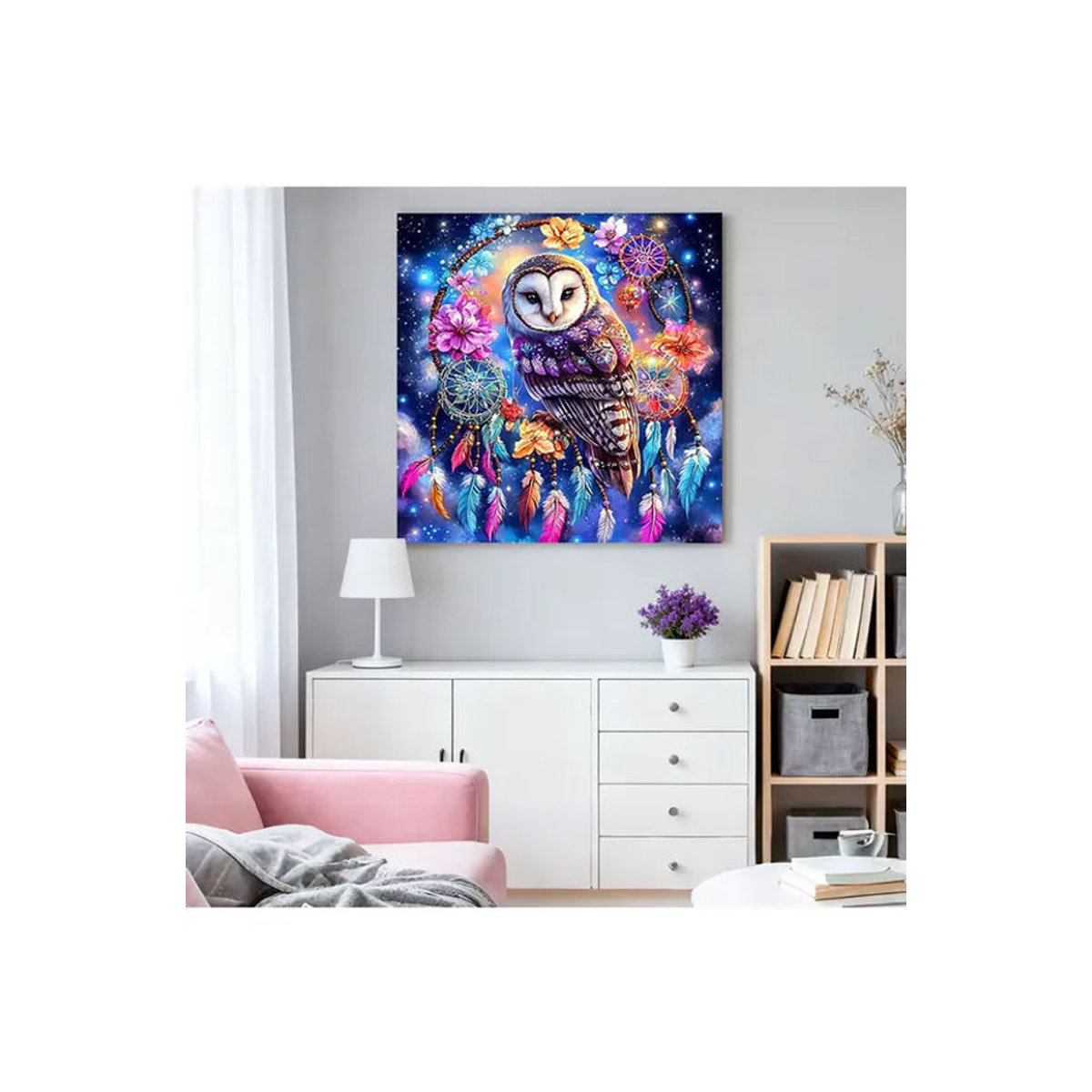 HUACAN Diamantkunst Set Eule im Sternenhimmel als Mosaik-Traumfänger in mehrfarbigem Bohemian-Design - Bild 5