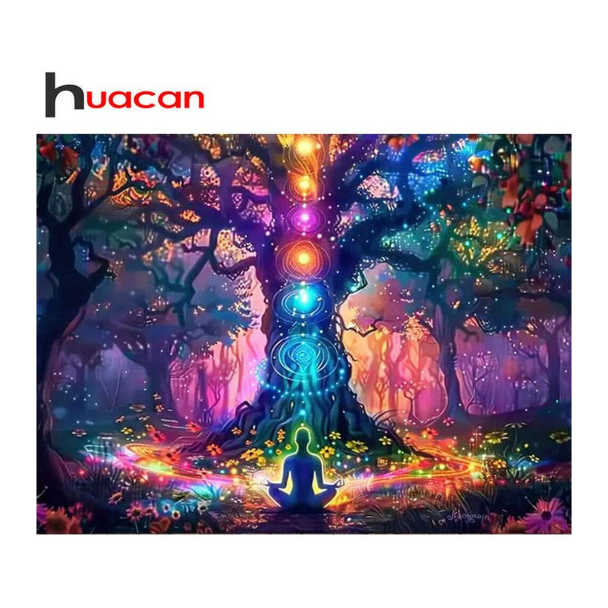 Huacan Diamantmalerei Baumlandschaft als Diamantmosaik in mehrfarbigem Design mit floralen Elementen im Bohemian-Stil - Bild 1
