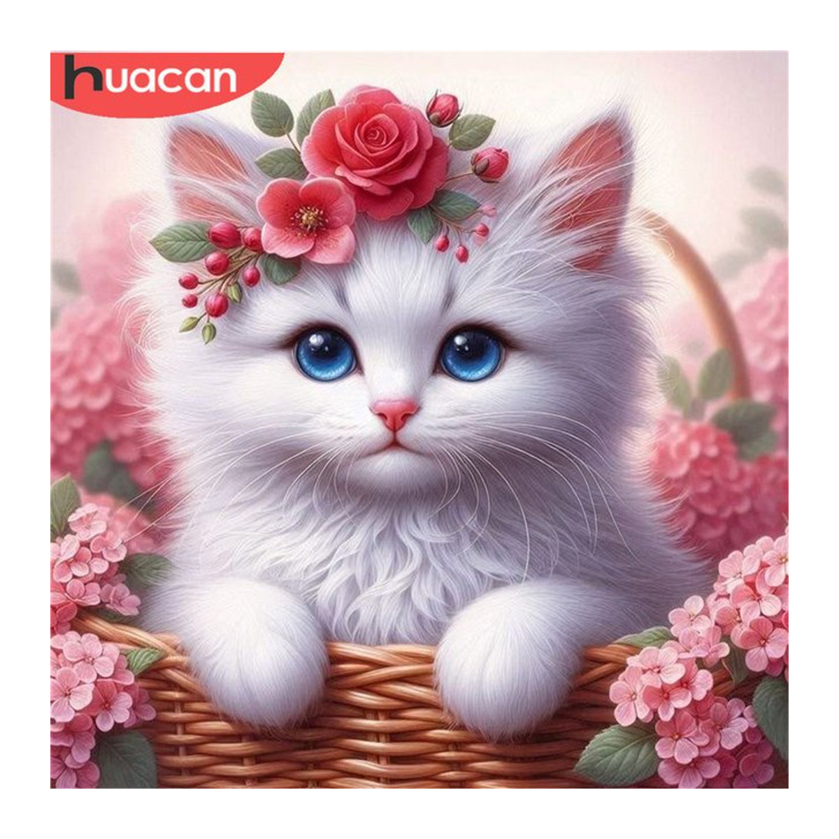 Huacan Diamantmalerei DIY Set mit Katze und Blumen Motiv in Mehrfarbig als kreatives Mosaik-Stickerei Hobby für Kinder - Bild 1