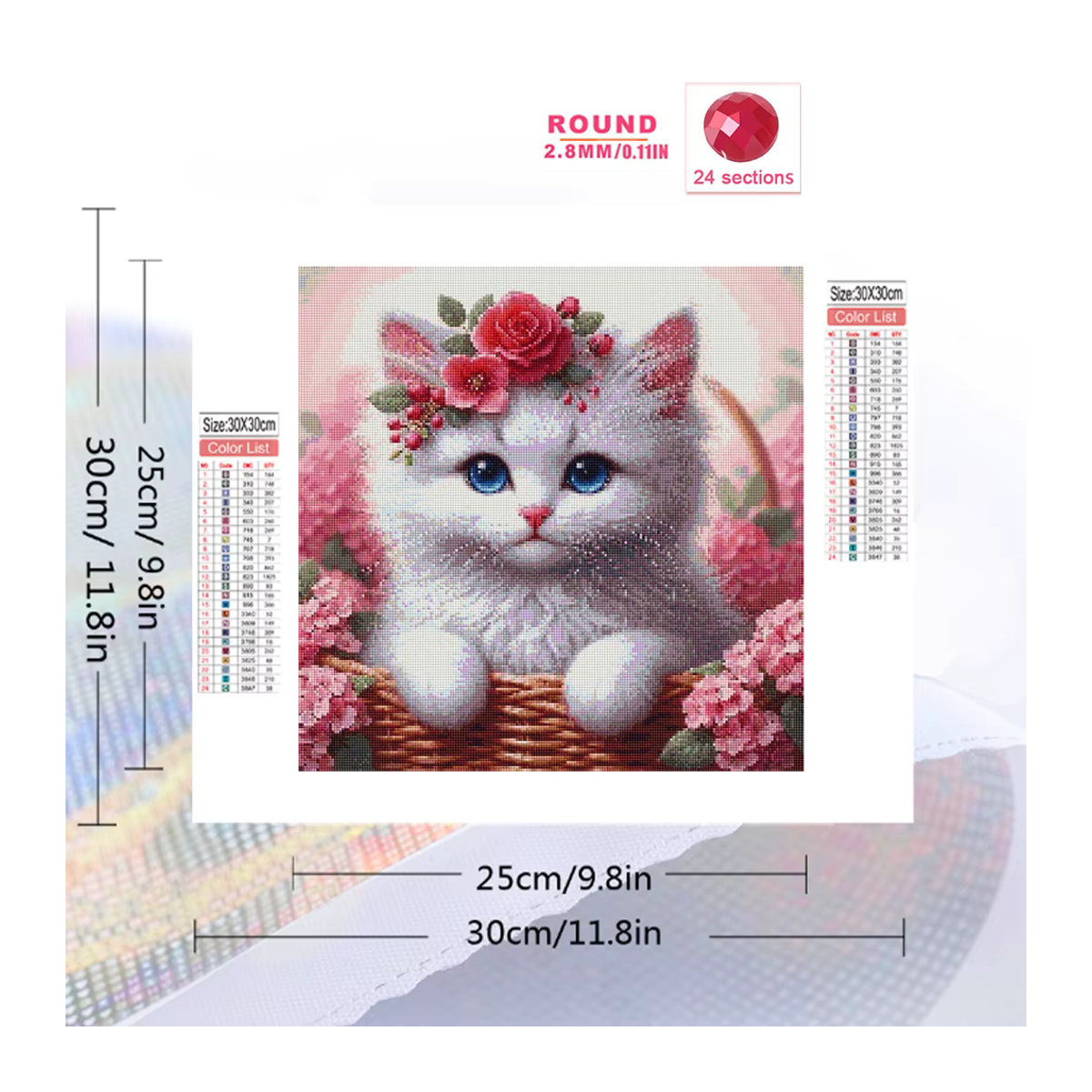 Huacan Diamantmalerei DIY Set mit Katze und Blumen Motiv in Mehrfarbig als kreatives Mosaik-Stickerei Hobby für Kinder - Bild 2