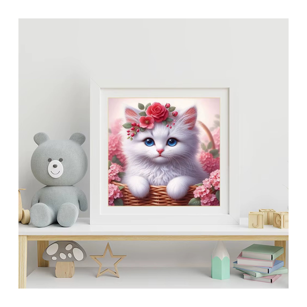 Huacan Diamantmalerei DIY Set mit Katze und Blumen Motiv in Mehrfarbig als kreatives Mosaik-Stickerei Hobby für Kinder - Bild 3