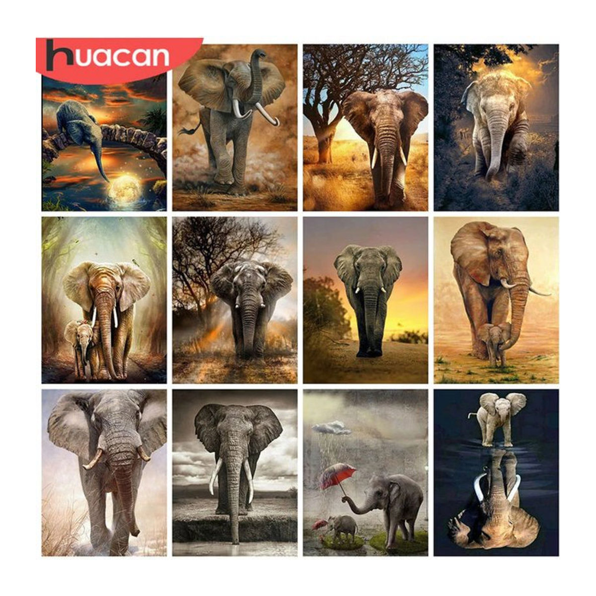 HUACAN Diamantmalerei Elefant als 5D DIY Strass Stickerei in Mehrfarbig mit runden Diamanten zur Dekoration - Bild 1