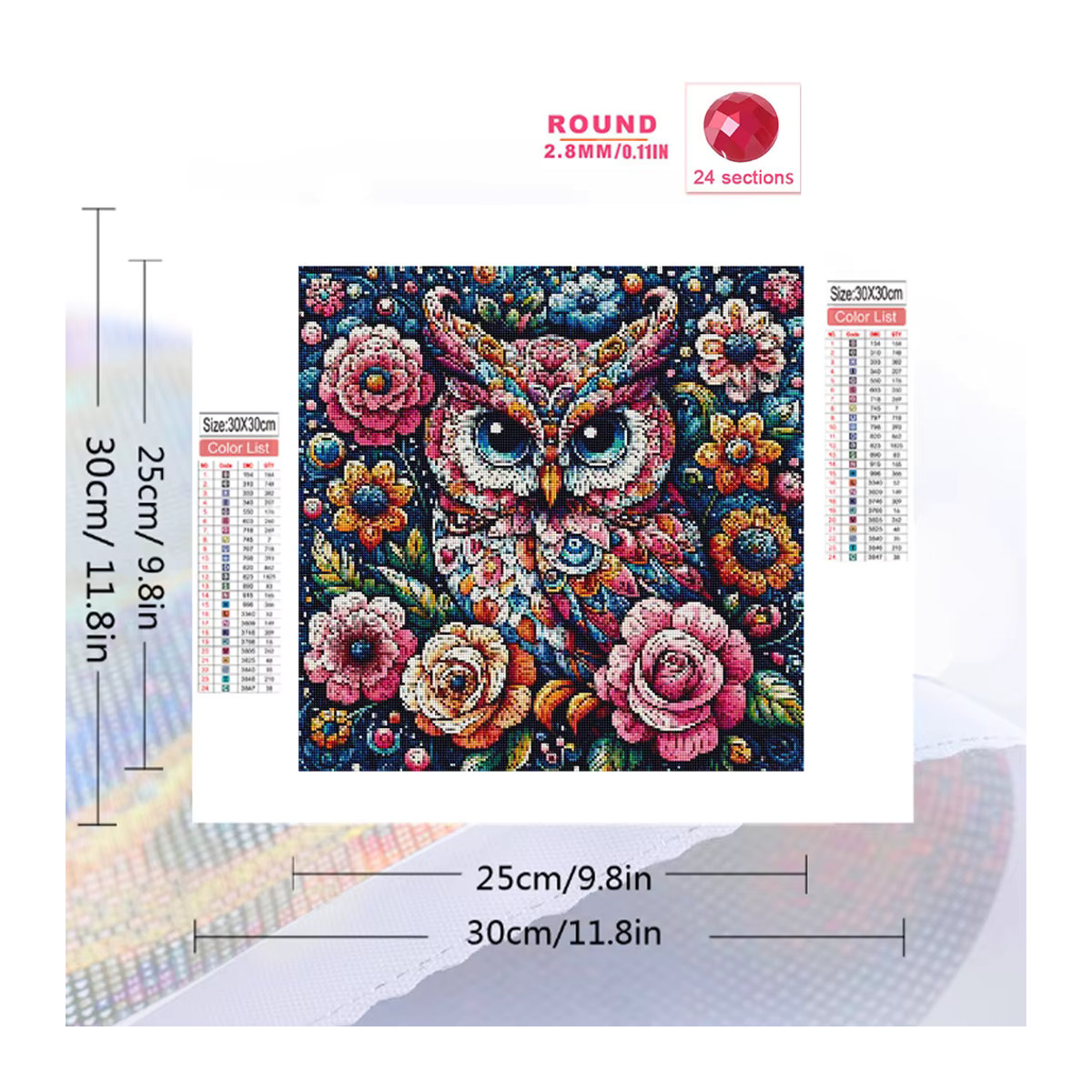 Huacan Diamantmalerei Eule Wanda Rundes Mosaik-Bild mit Strass-Steinen in Mehrfarbig - Bild 2