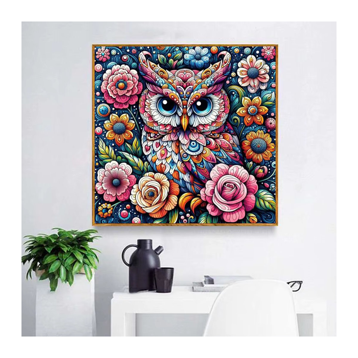 Huacan Diamantmalerei Eule Wanda Rundes Mosaik-Bild mit Strass-Steinen in Mehrfarbig - Bild 3