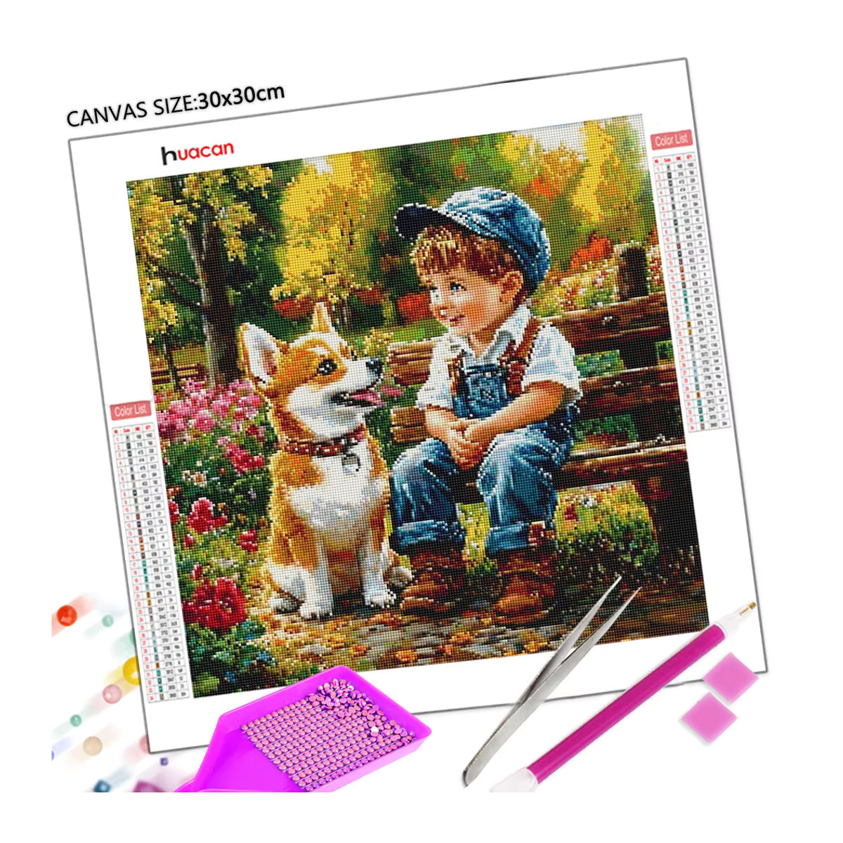 Huacan Diamantmalerei für Kinder Hund-Diamantmosaik Porträt Tier Set in Mehrfarbig - Bild 2