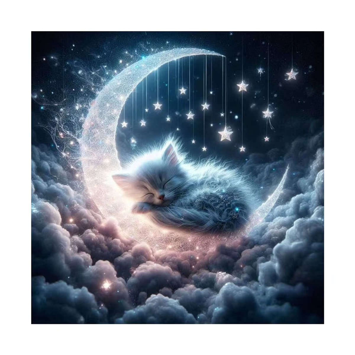 Huacan Diamantmalerei Katze mit Mond als abstraktes Mosaik-Strassbild in Blau - Bild 4
