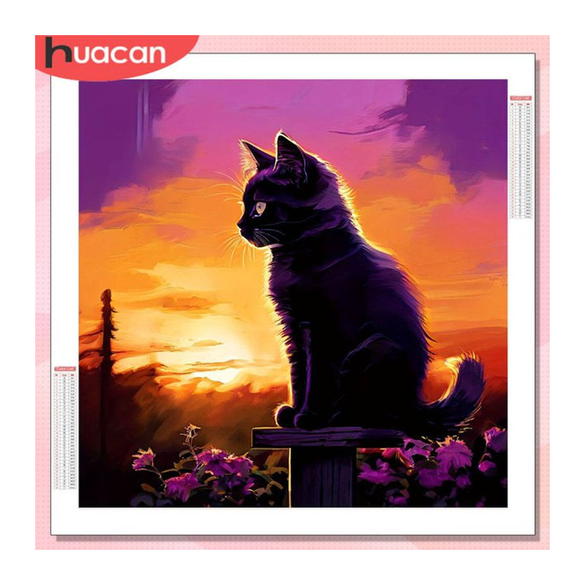 HUACAN Diamantmalerei Katze mit Sonnenuntergang als Mosaik-Stickerei-Set in Mehrfarbig zur Wandmontage - Bild 1