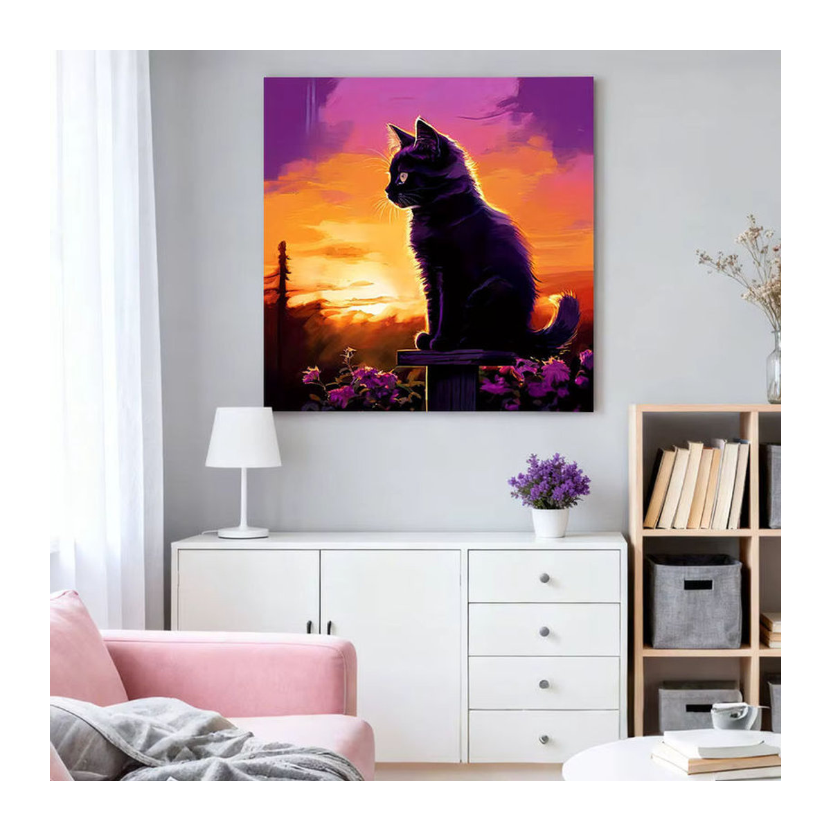 HUACAN Diamantmalerei Katze mit Sonnenuntergang als Mosaik-Stickerei-Set in Mehrfarbig zur Wandmontage - Bild 3