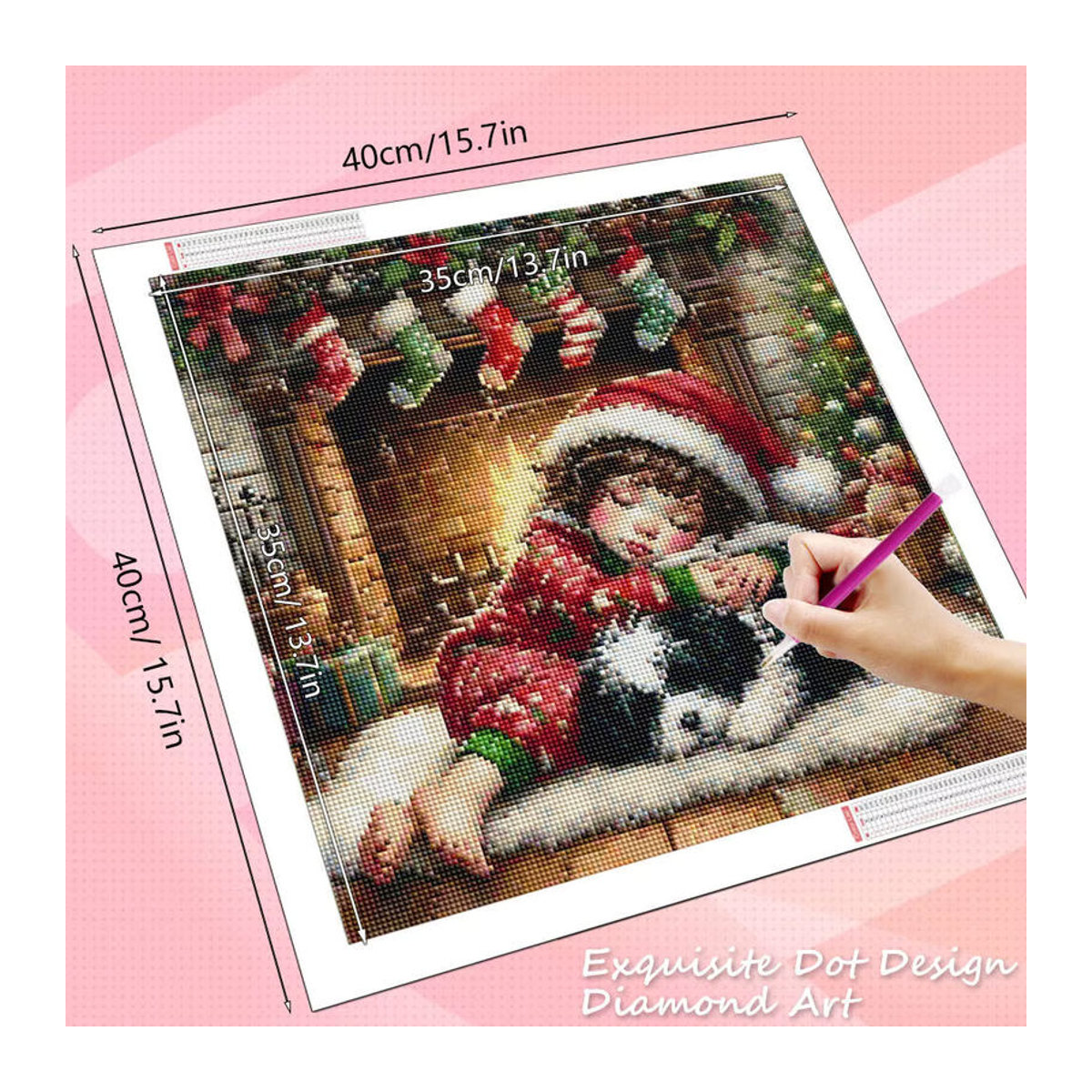 HUACAN Diamantmalerei Mädchen mit Hund Porträt als Mosaik-Stickerei-Set für Weihnachtsdekoration, mehrfarbig, quadratisch - Bild 2