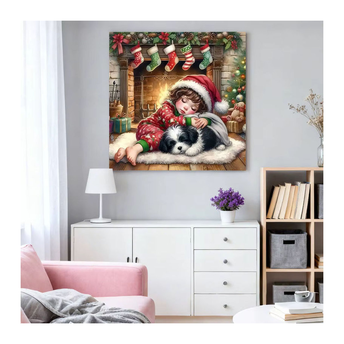 HUACAN Diamantmalerei Mädchen mit Hund Porträt als Mosaik-Stickerei-Set für Weihnachtsdekoration, mehrfarbig, quadratisch - Bild 3