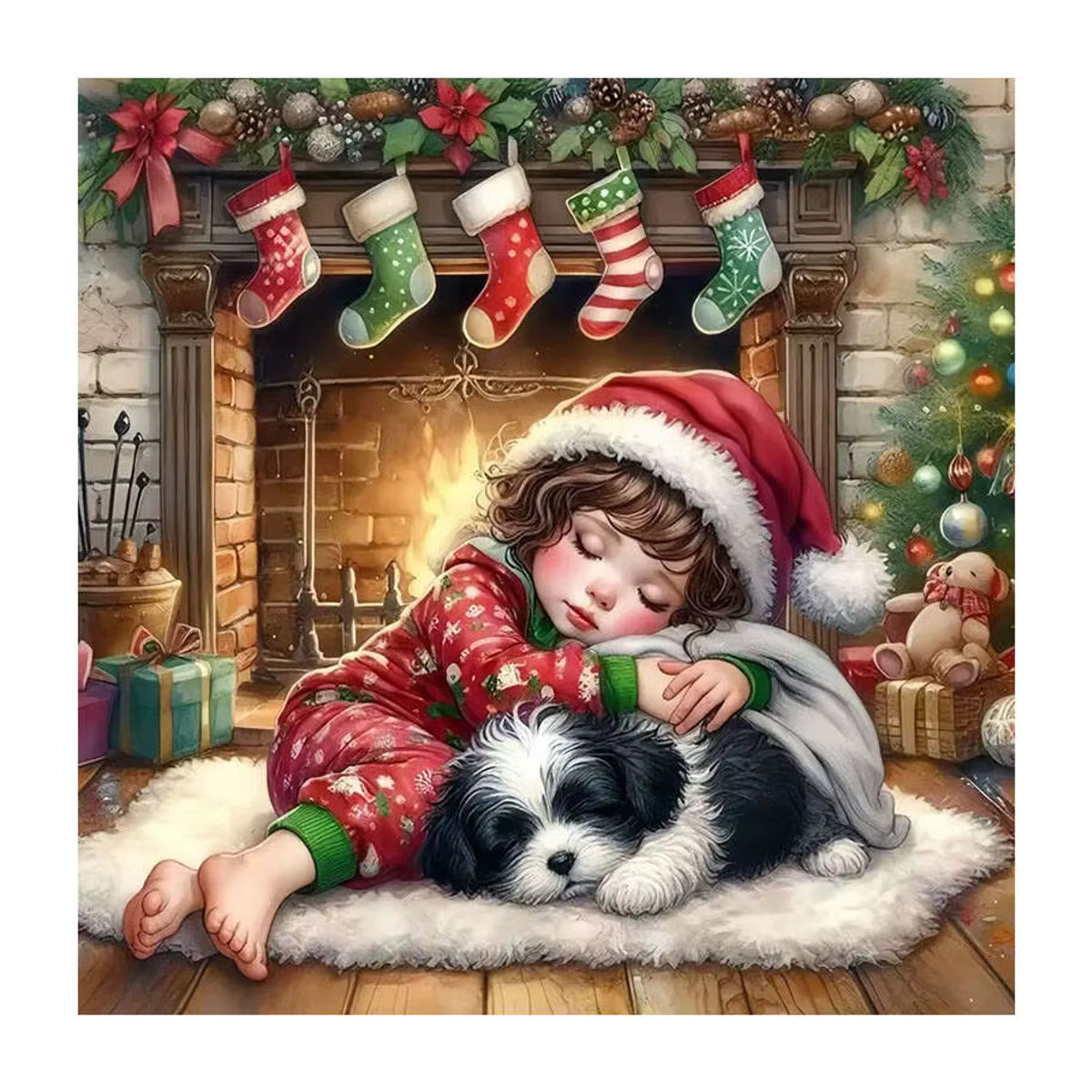 HUACAN Diamantmalerei Mädchen mit Hund Porträt als Mosaik-Stickerei-Set für Weihnachtsdekoration, mehrfarbig, quadratisch - Bild 4