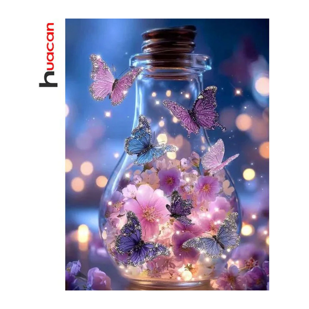 Huacan Diamantmalerei mit floralem Motiv Pflaumenblüte und Schmetterling, mehrfarbig, Hochformat, Rahmenlos - Bild 1