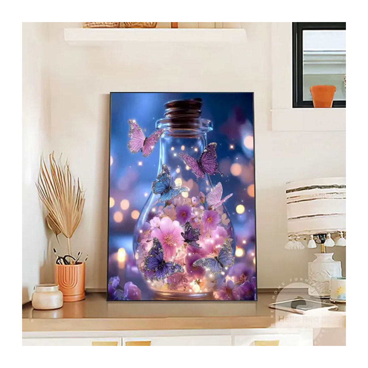 Huacan Diamantmalerei mit floralem Motiv Pflaumenblüte und Schmetterling, mehrfarbig, Hochformat, Rahmenlos - Bild 3