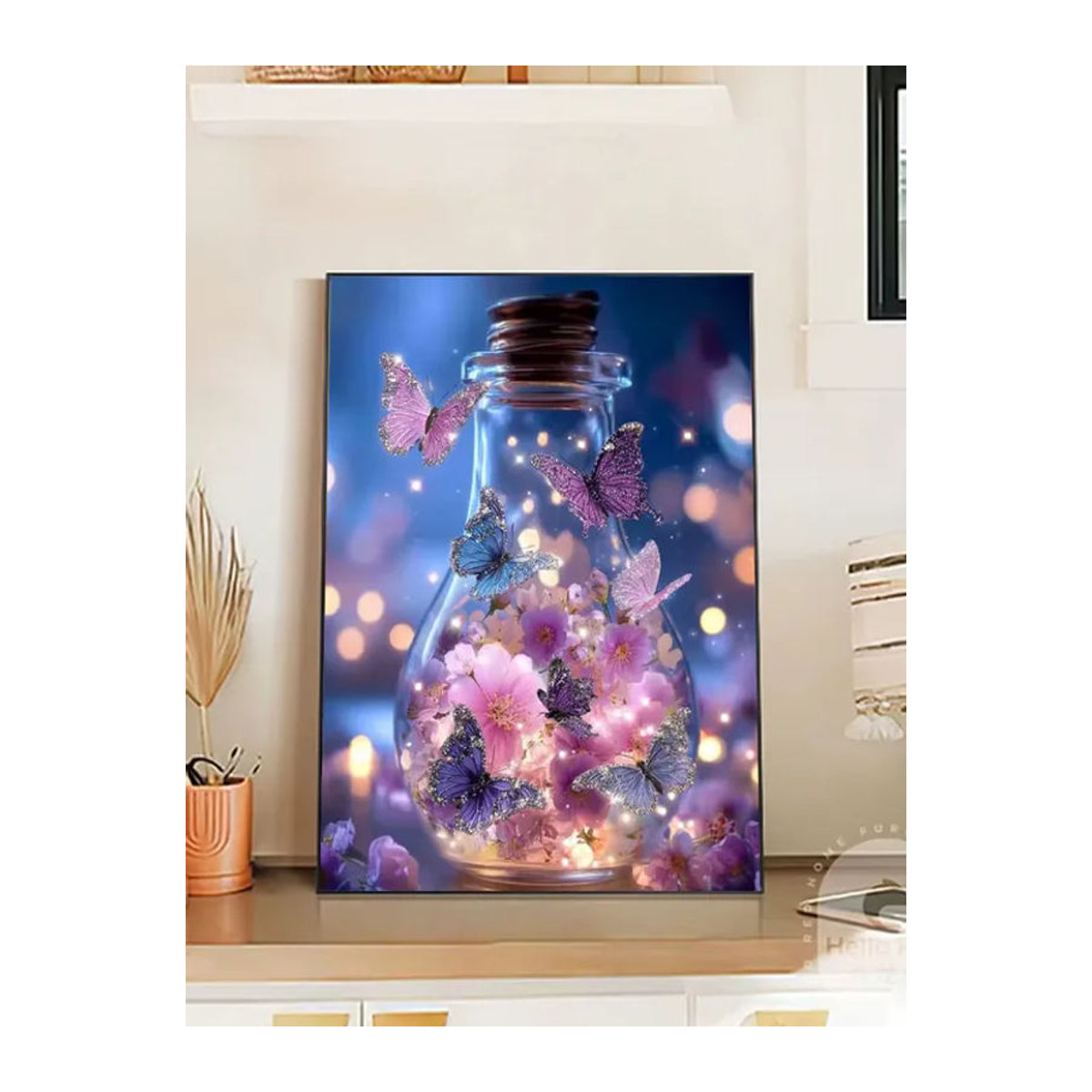 Huacan Diamantmalerei mit floralem Motiv Pflaumenblüte und Schmetterling, mehrfarbig, Hochformat, Rahmenlos - Bild 4