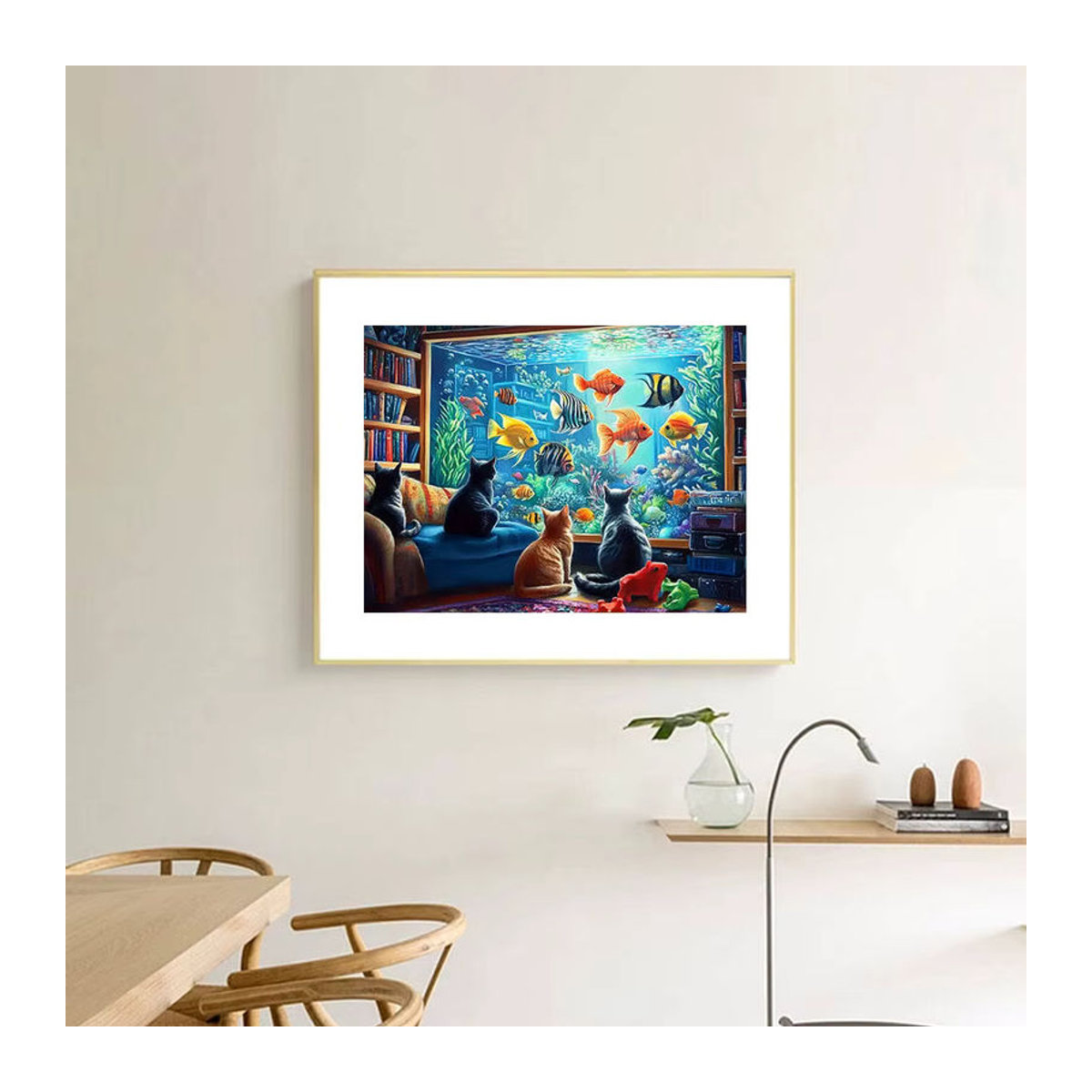Huacan Diamantmalerei mit Tier-Motiv Katze und Fisch, mehrfarbige Wanddekoration als Strassstein-Stickerei - Bild 3
