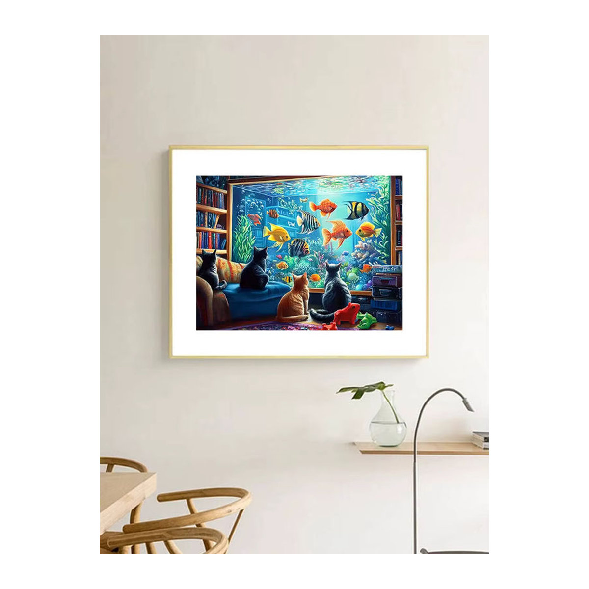 Huacan Diamantmalerei mit Tier-Motiv Katze und Fisch, mehrfarbige Wanddekoration als Strassstein-Stickerei - Bild 4