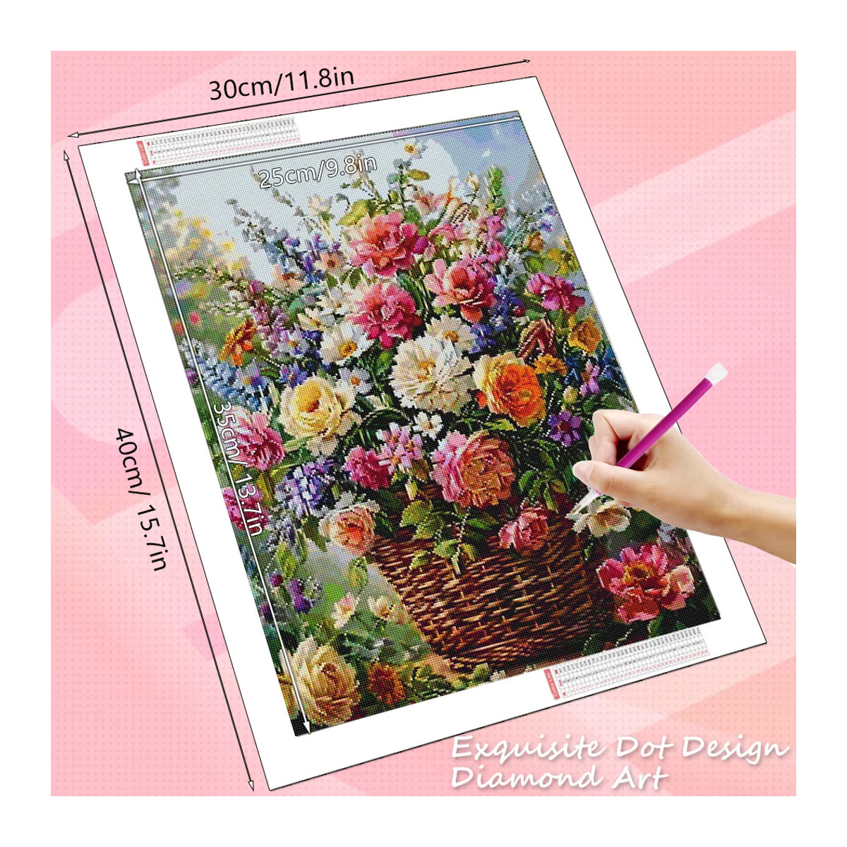HUACAN Diamantmalerei Rosenblüte Wanddekoration mit mehrfarbigen Kunstharz-Steinen, rund - Bild 2