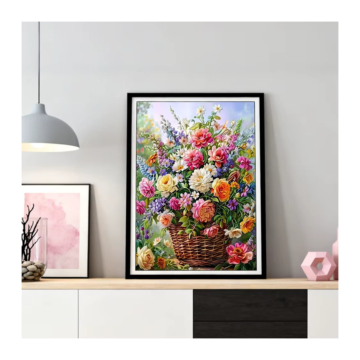 HUACAN Diamantmalerei Rosenblüte Wanddekoration mit mehrfarbigen Kunstharz-Steinen, rund - Bild 3