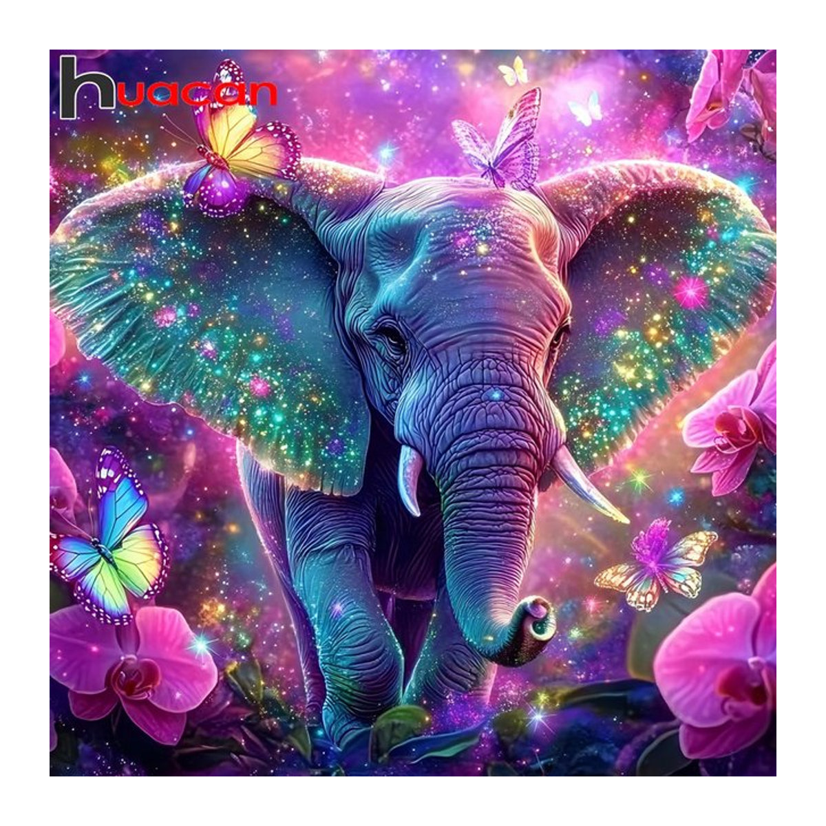 Huacan Diamantmalerei Rund mit Elefant und Blumen als Stickerei zur Wohnzimmer Dekoration in Mehrfarbig - Bild 1