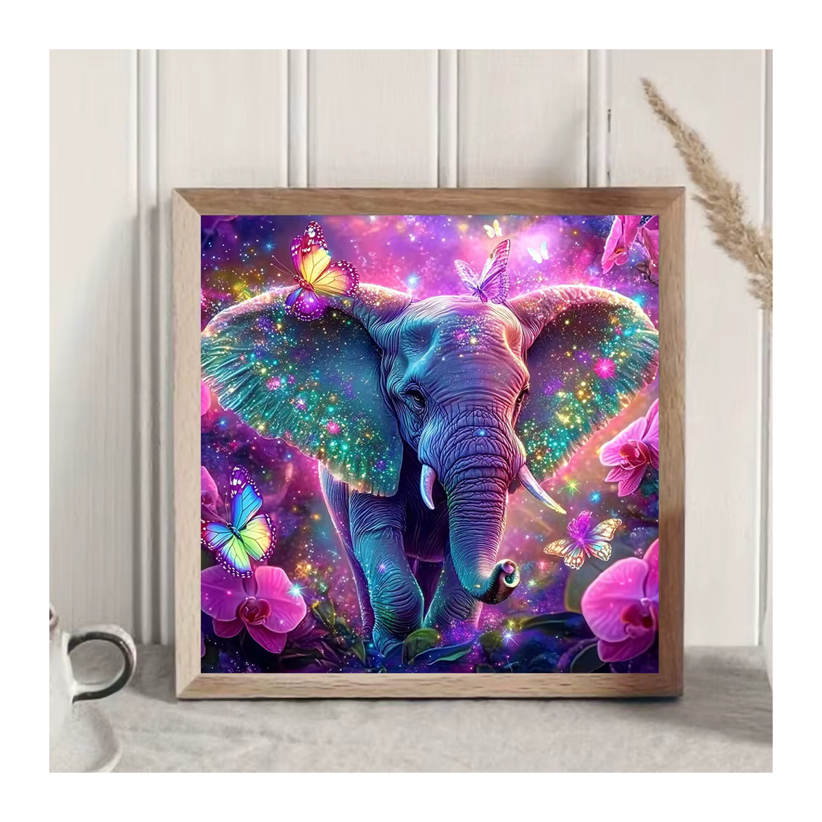 Huacan Diamantmalerei Rund mit Elefant und Blumen als Stickerei zur Wohnzimmer Dekoration in Mehrfarbig - Bild 2
