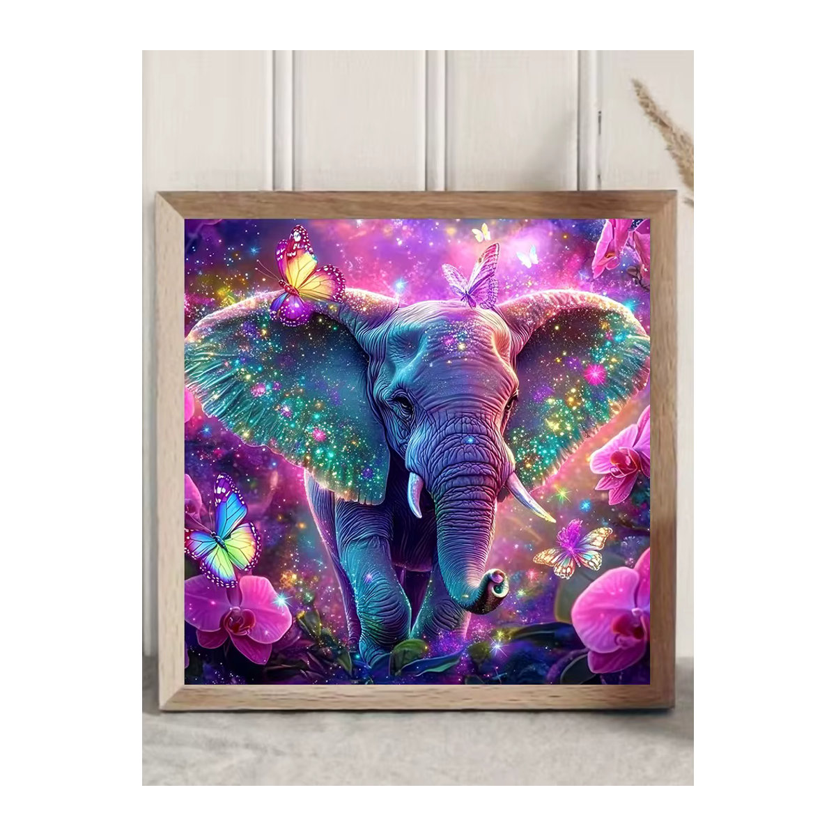 Huacan Diamantmalerei Rund mit Elefant und Blumen als Stickerei zur Wohnzimmer Dekoration in Mehrfarbig - Bild 4