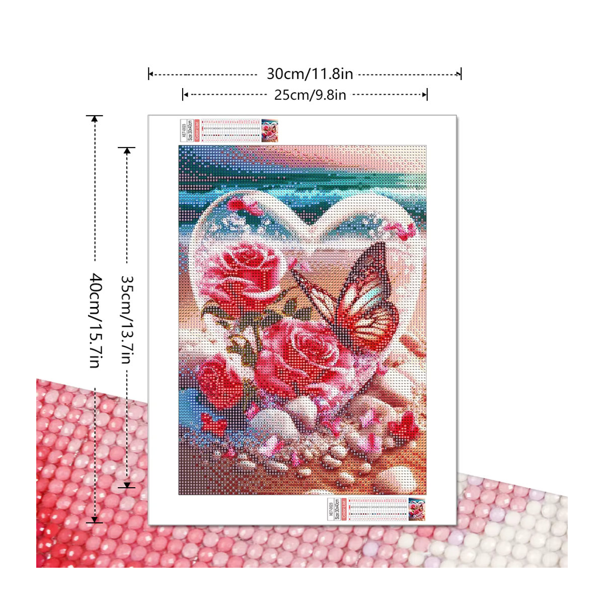 Huacan Diamantmalerei Schmetterling und Rose mit Mosaik-Herz in Mehrfarbig, B/H: 30 x 40 cm - Bild 2