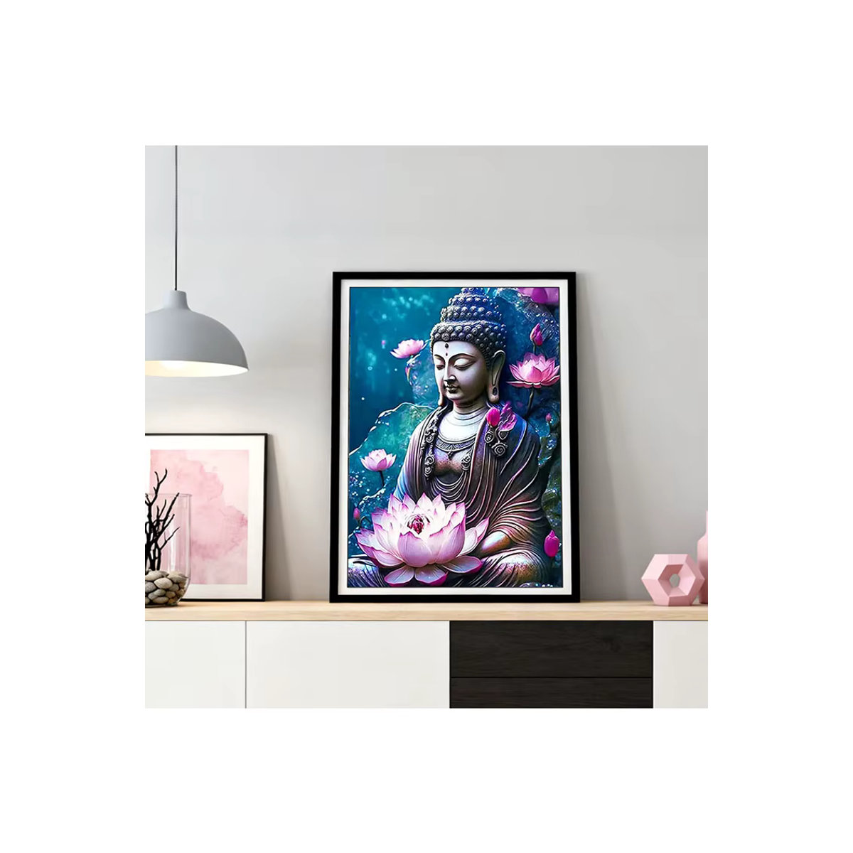 HUACAN Diamantmalerei Set Buddha Porträt mit Lotusblume, mehrfarbig, rund, Wandkunst für Erwachsene - Bild 4